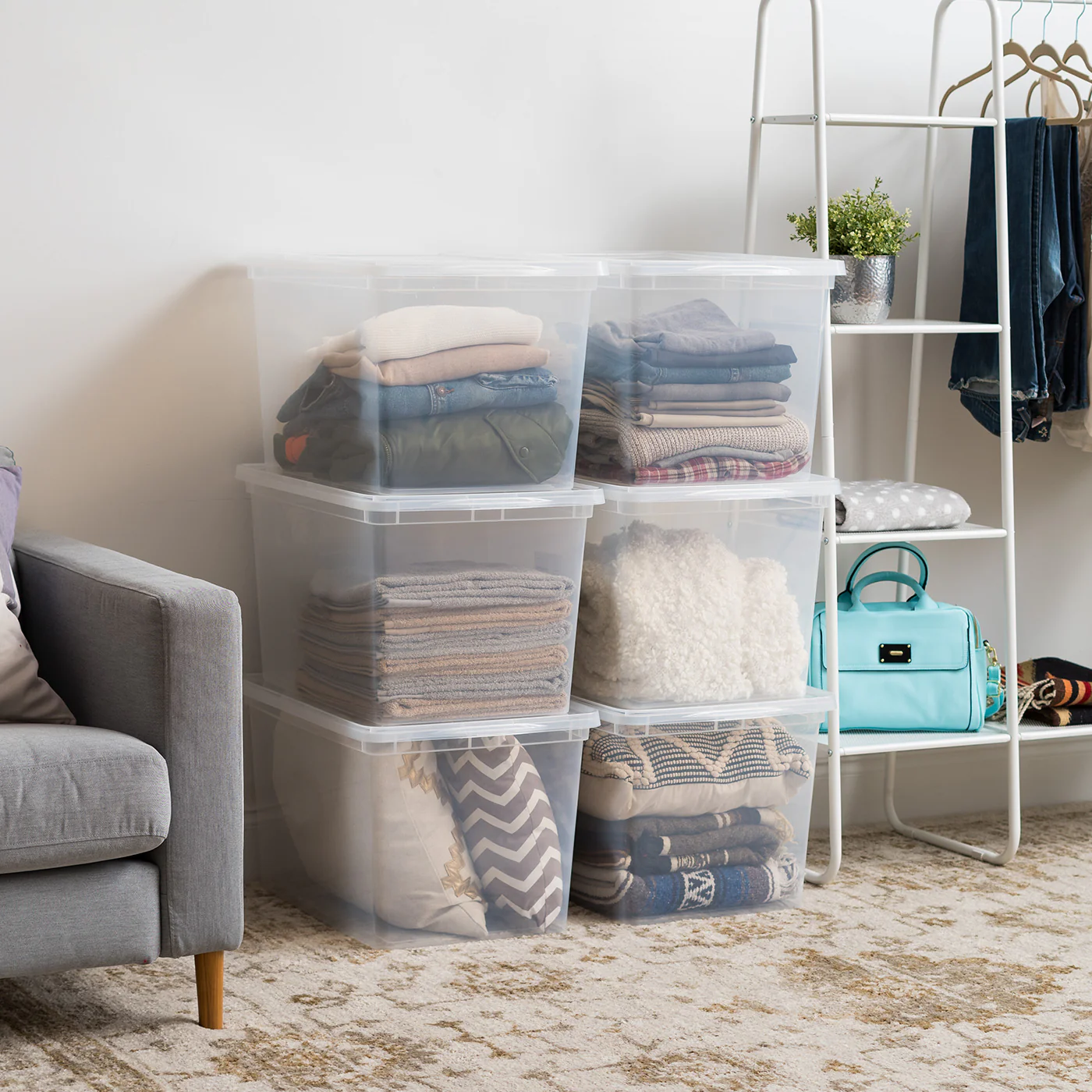 Stackable Plastic Closet Storage Box, Clear - Image 29