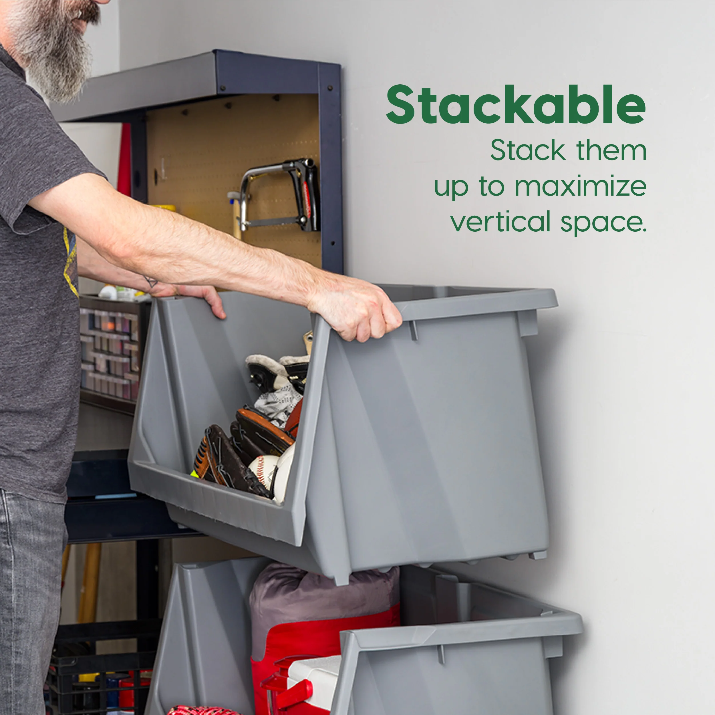 Stackable Storage Bins Open Front, Medium - 3 Pack, Heavy Duty Garage Organization, Storage Bin - Image 8