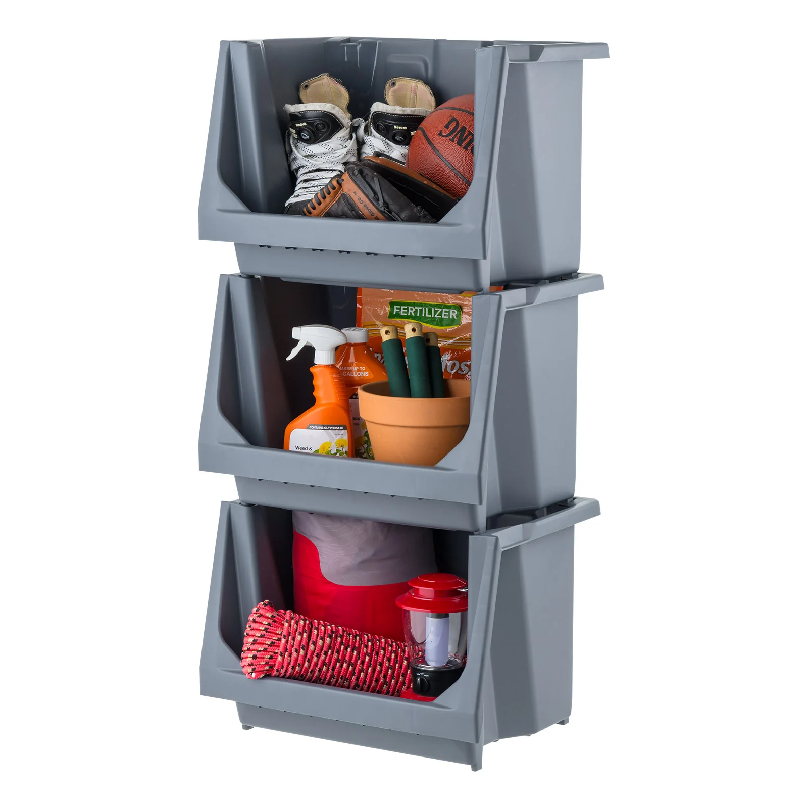 Stackable Storage Bins Open Front, Medium - 3 Pack, Heavy Duty Garage Organization, Storage Bin