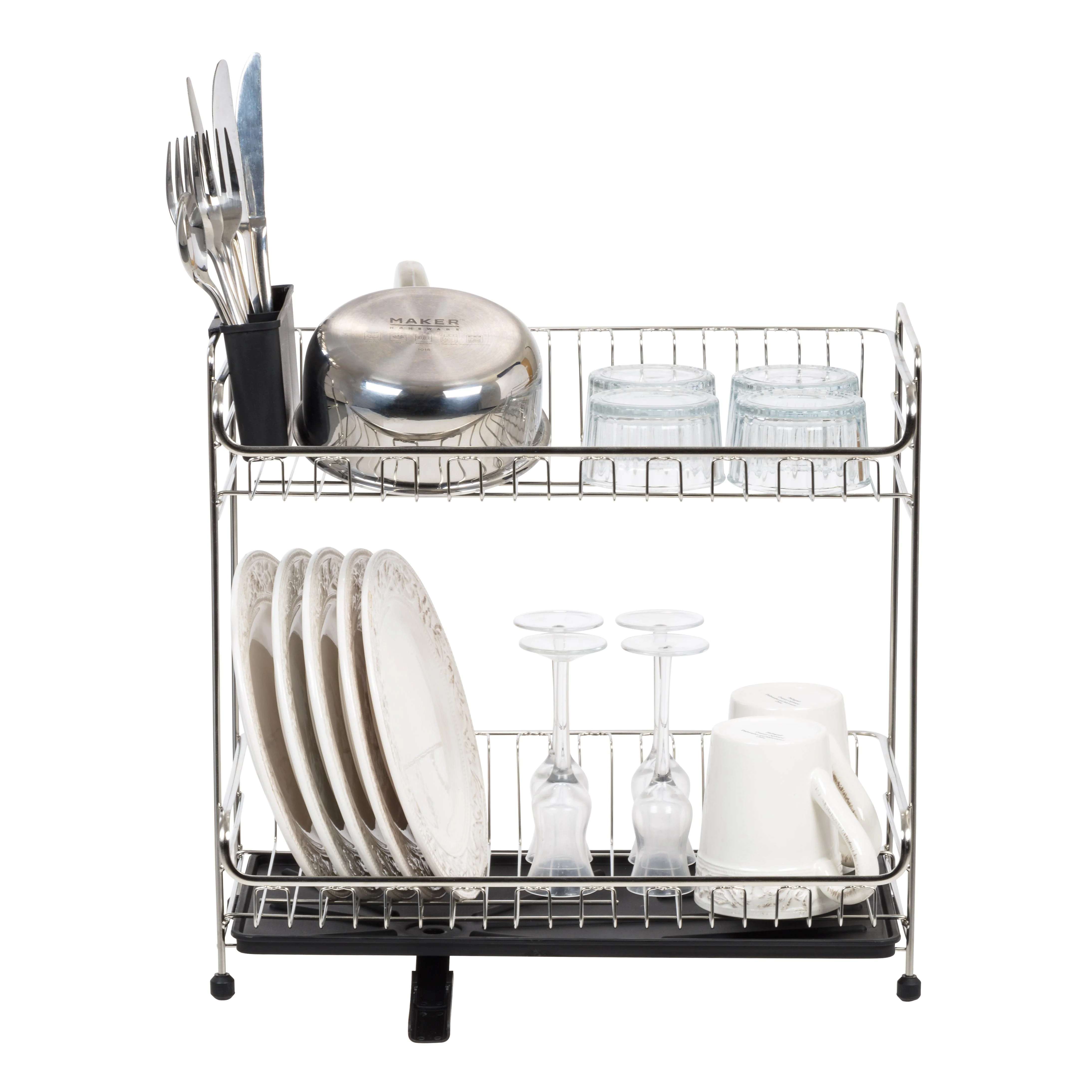 Stainless Steel 2-tier Slim-sized Dish Rack, Black - Image 6