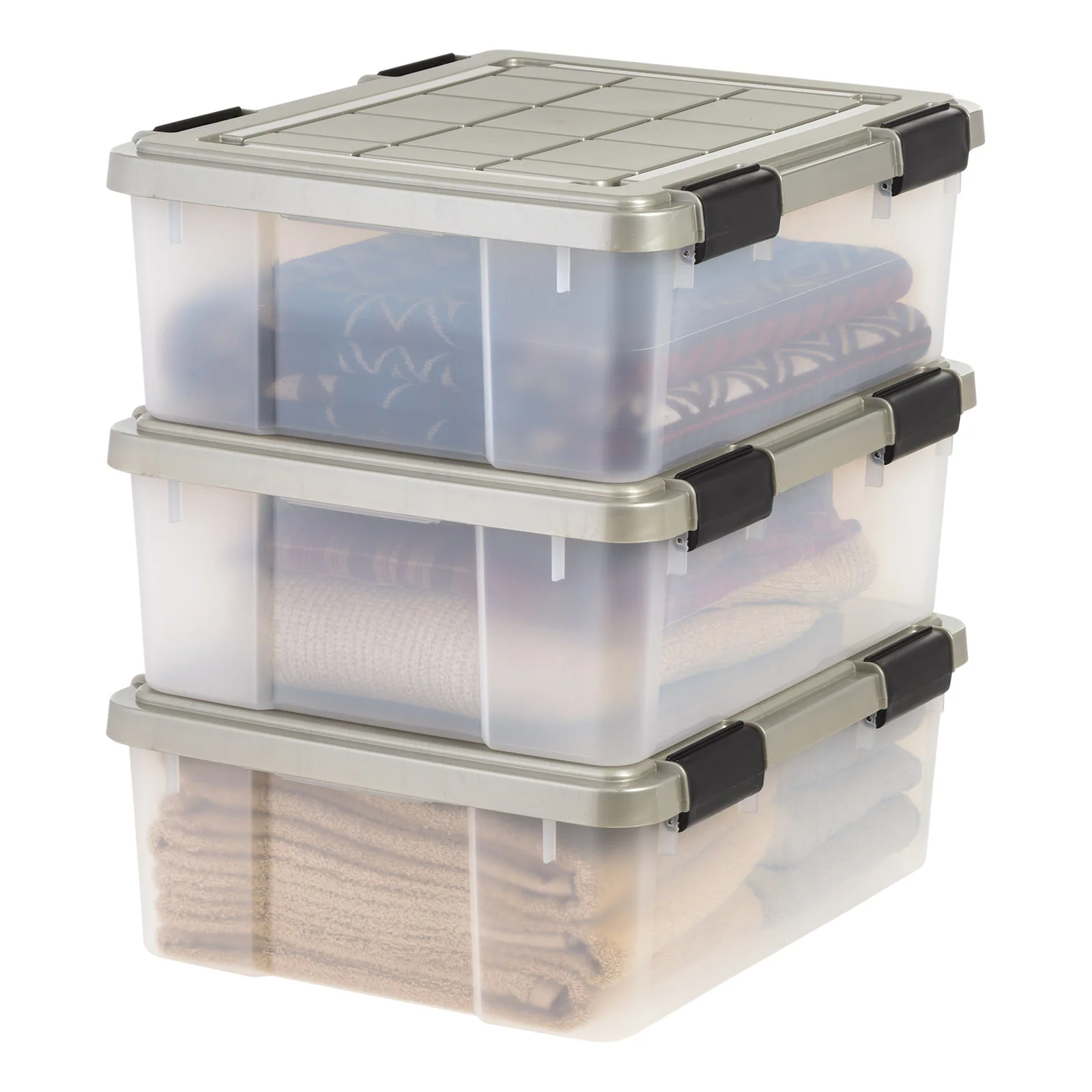 Storage Bins with Gasket Seal Lid 3Pack - BPA-Free, Weather Proof Tote - Clear/Chrome - Image 7