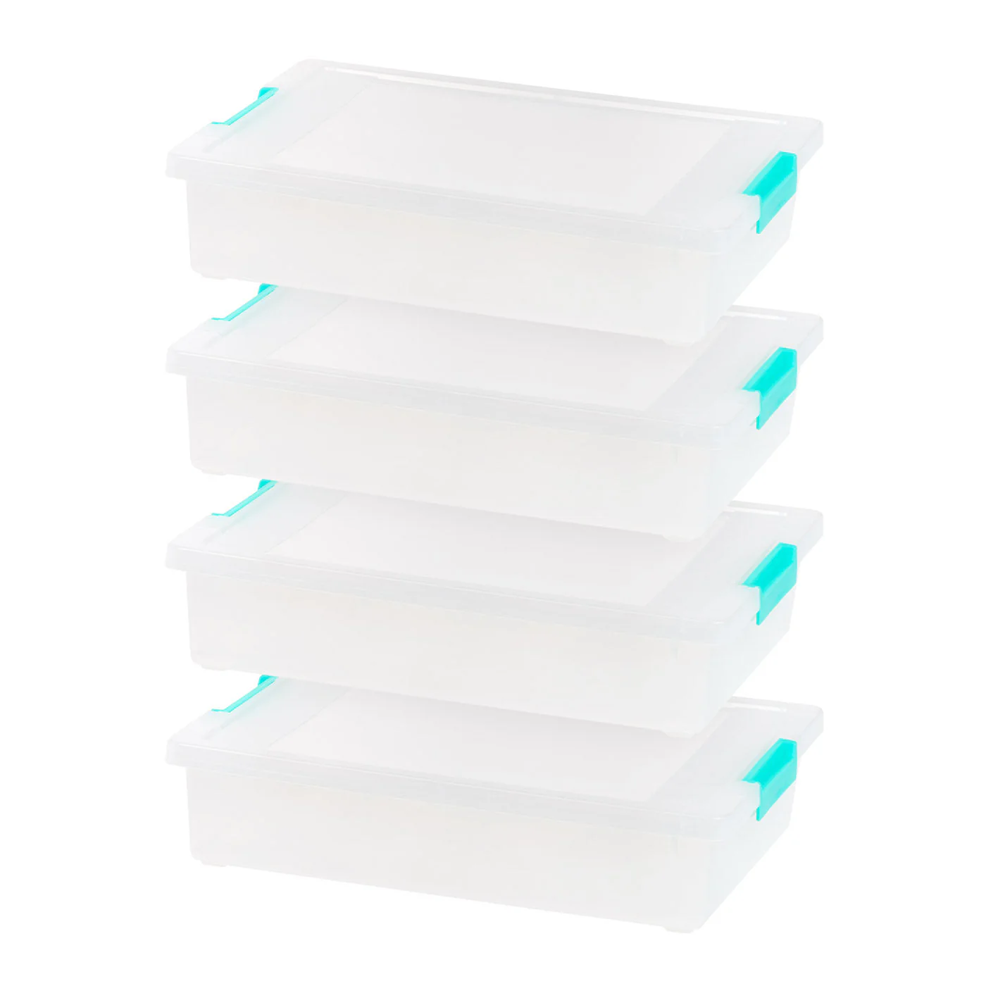 Storage-Bins with Lids, File Clip-Box, Organization and Storage Container for Office, School, Kids room, Craft room, 6 Qt, Clear/Seafoam Blue, 4 Pack