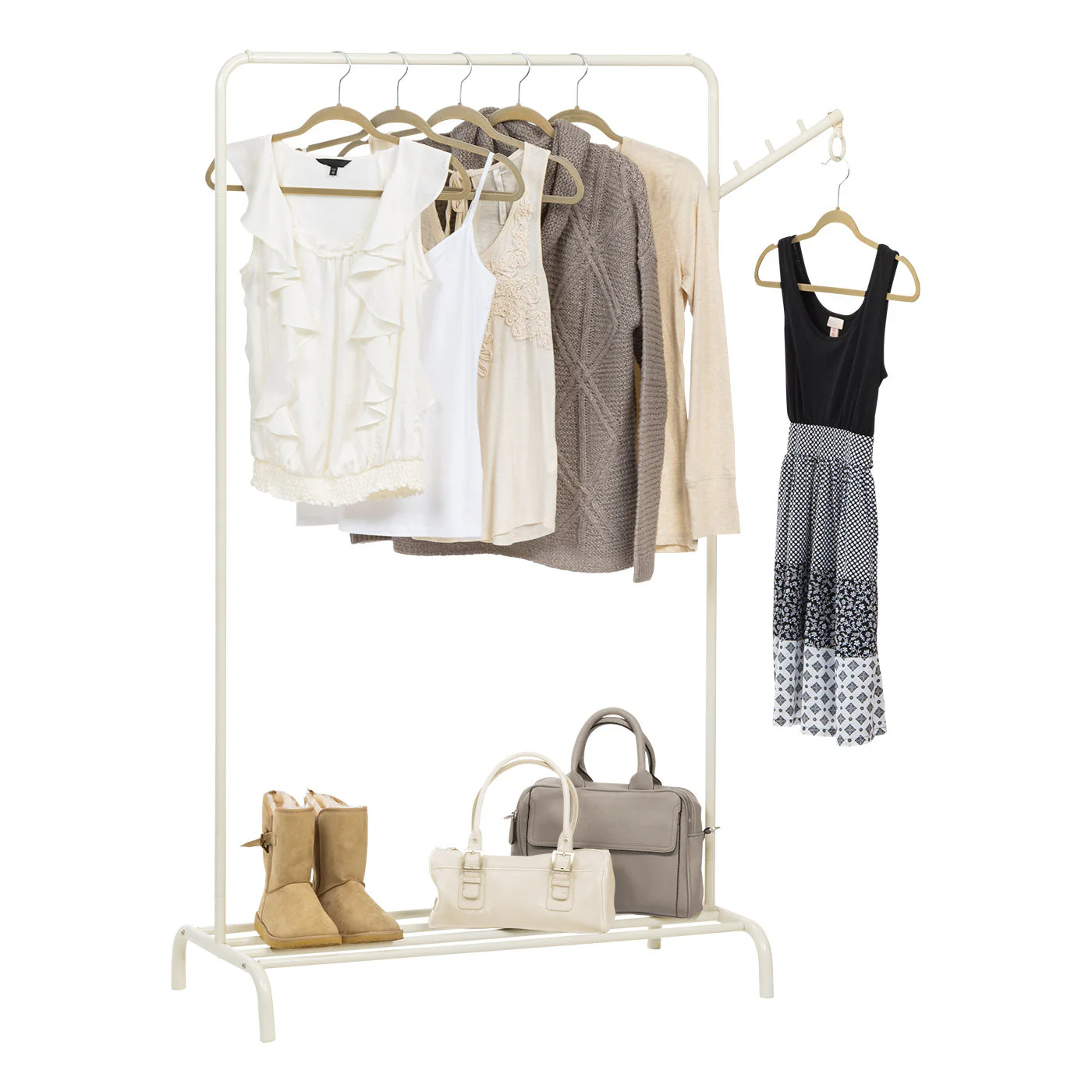 Stylish Clothes Rack with Storage Shelf, Garment Rack with Multipurpose Clothing Hanger for Steaming and Drying Clothes, White Freestanding Clothing Rack - Image 4