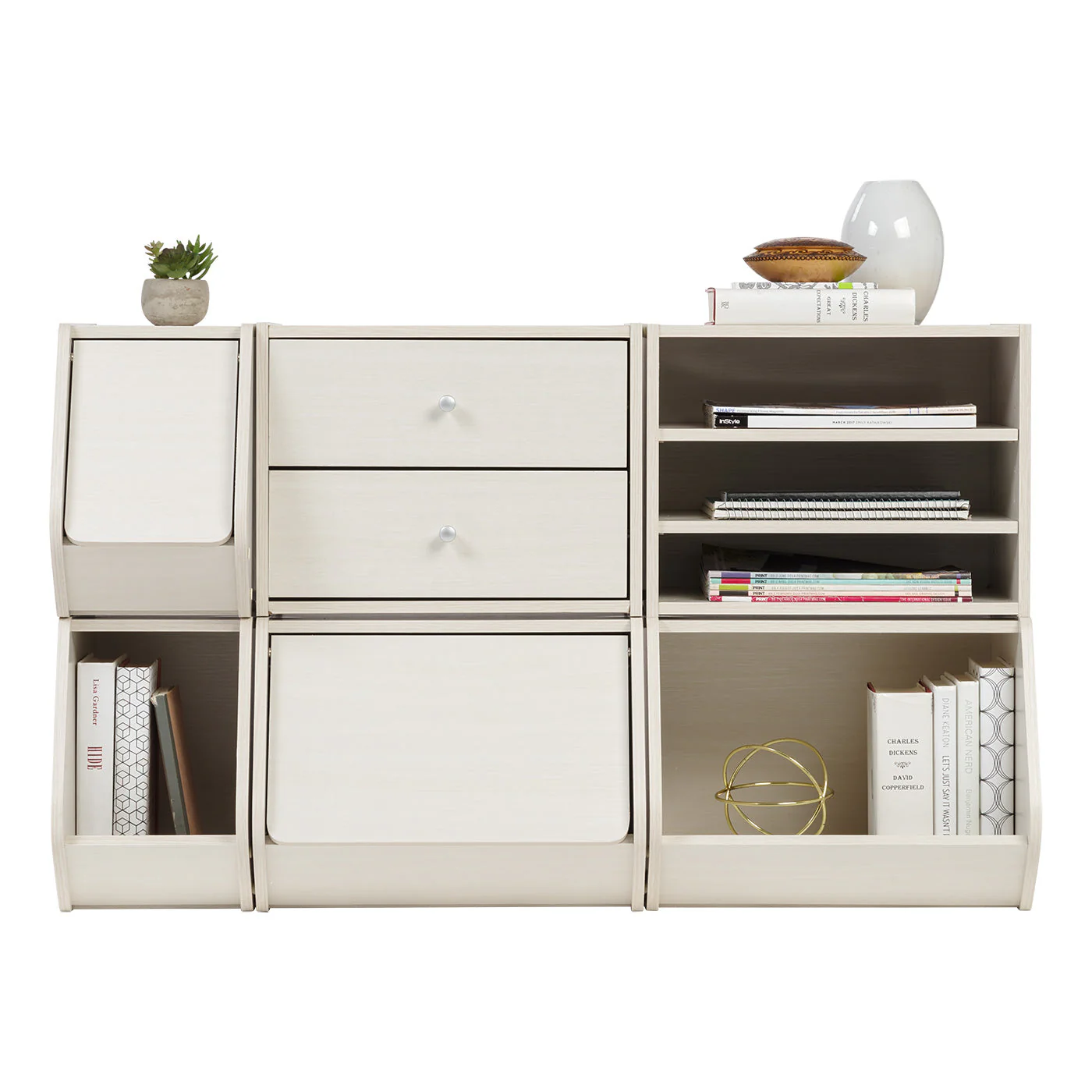 TACHI Modular Wood Storage Organizer Box with Adjustable Shelves, Off White - Image 8