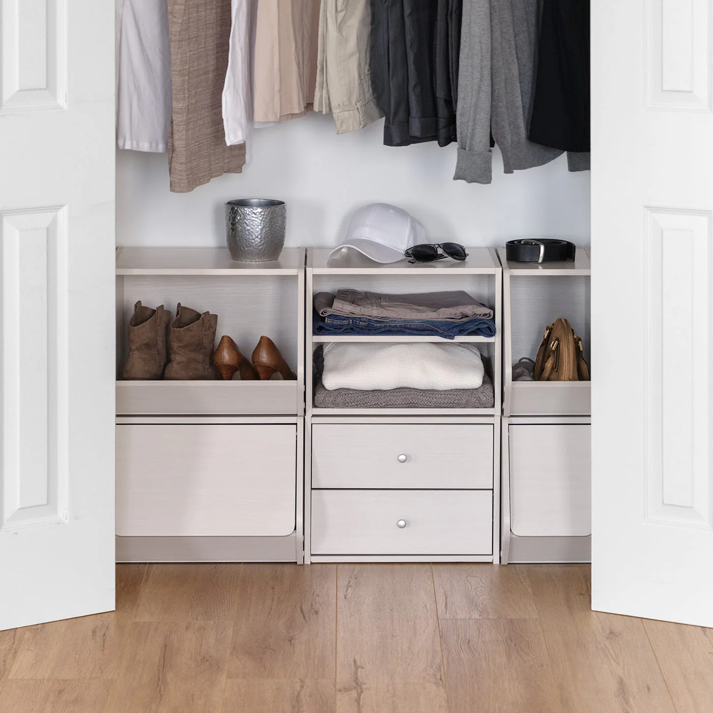 TACHI Modular Wood Storage Organizer Box with Adjustable Shelves, Off White - Image 9