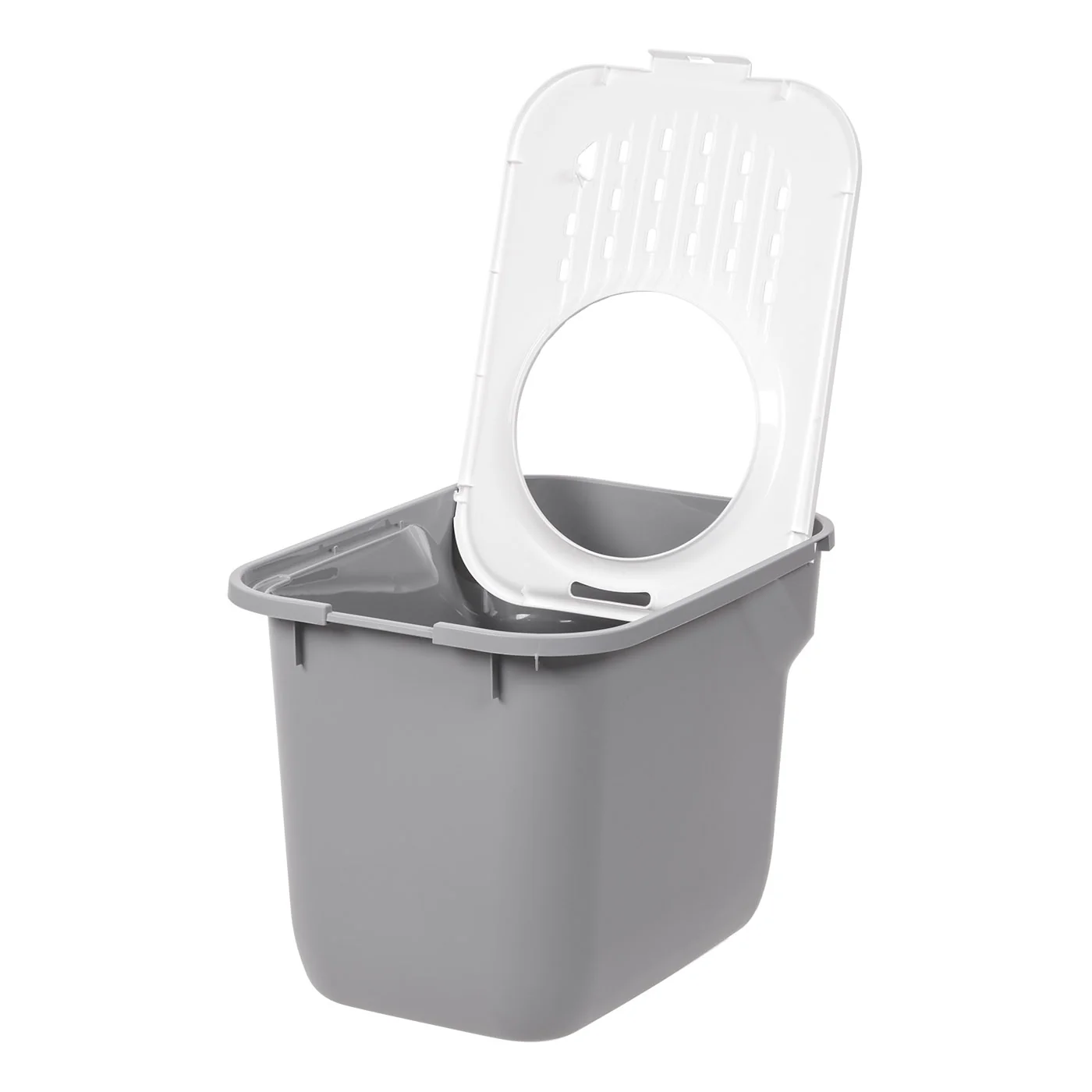 Top Entry Cat Litter Box w/o Scoop Large, White/Gray - Image 3