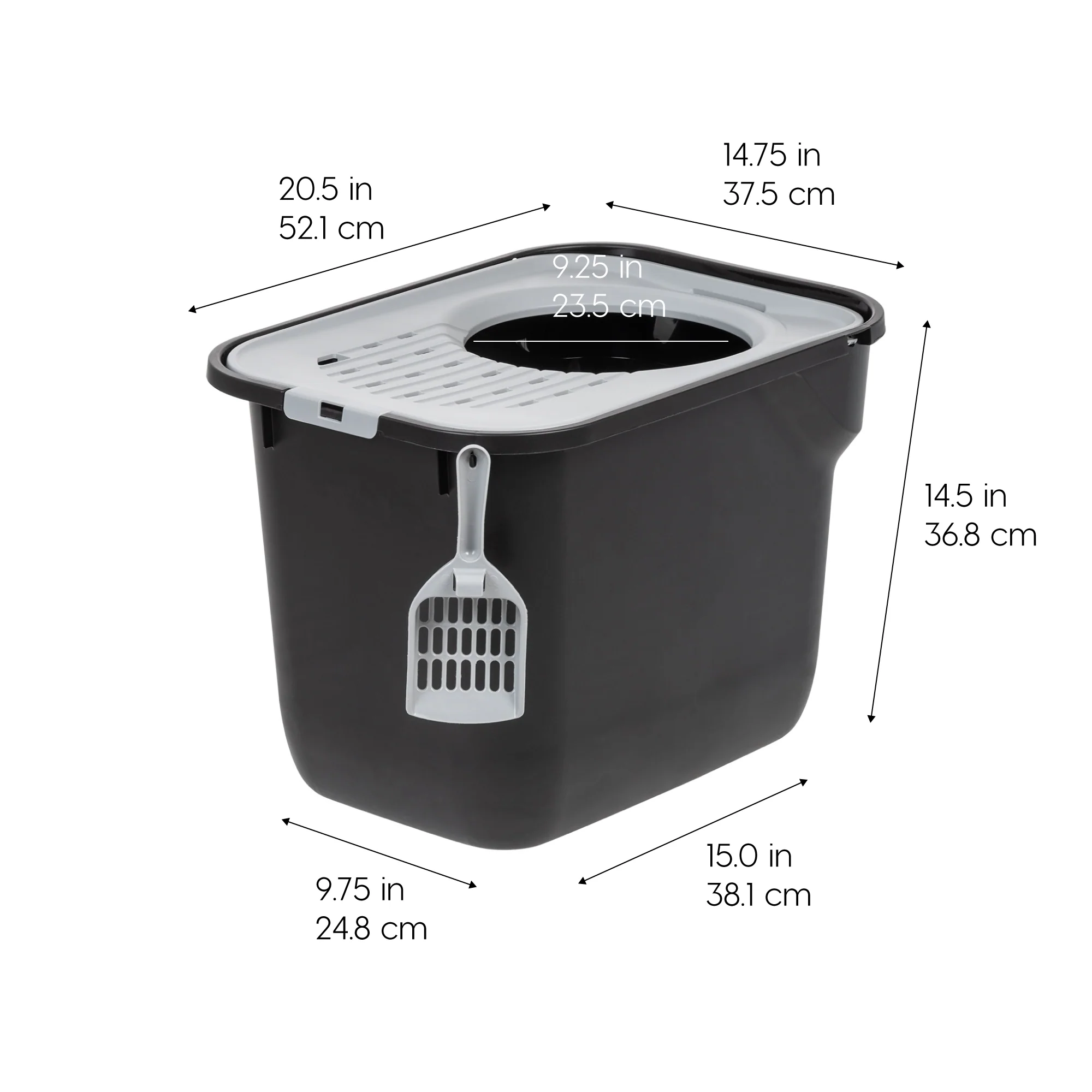 Top Entry Cat Litter Box with Scoop, Black - Image 2