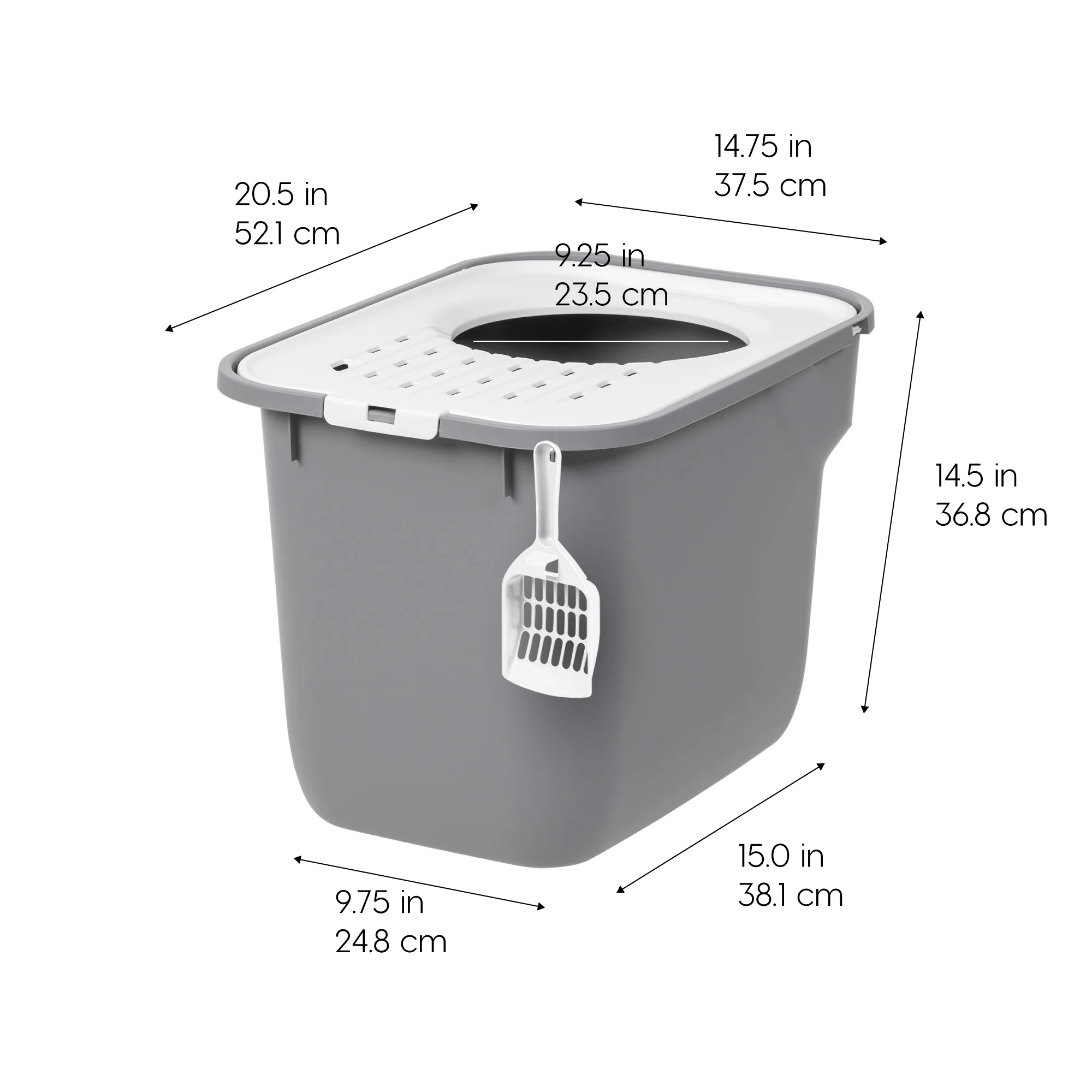 Top Entry Cat Litter Box with Scoop Large, White/Gray - Image 2