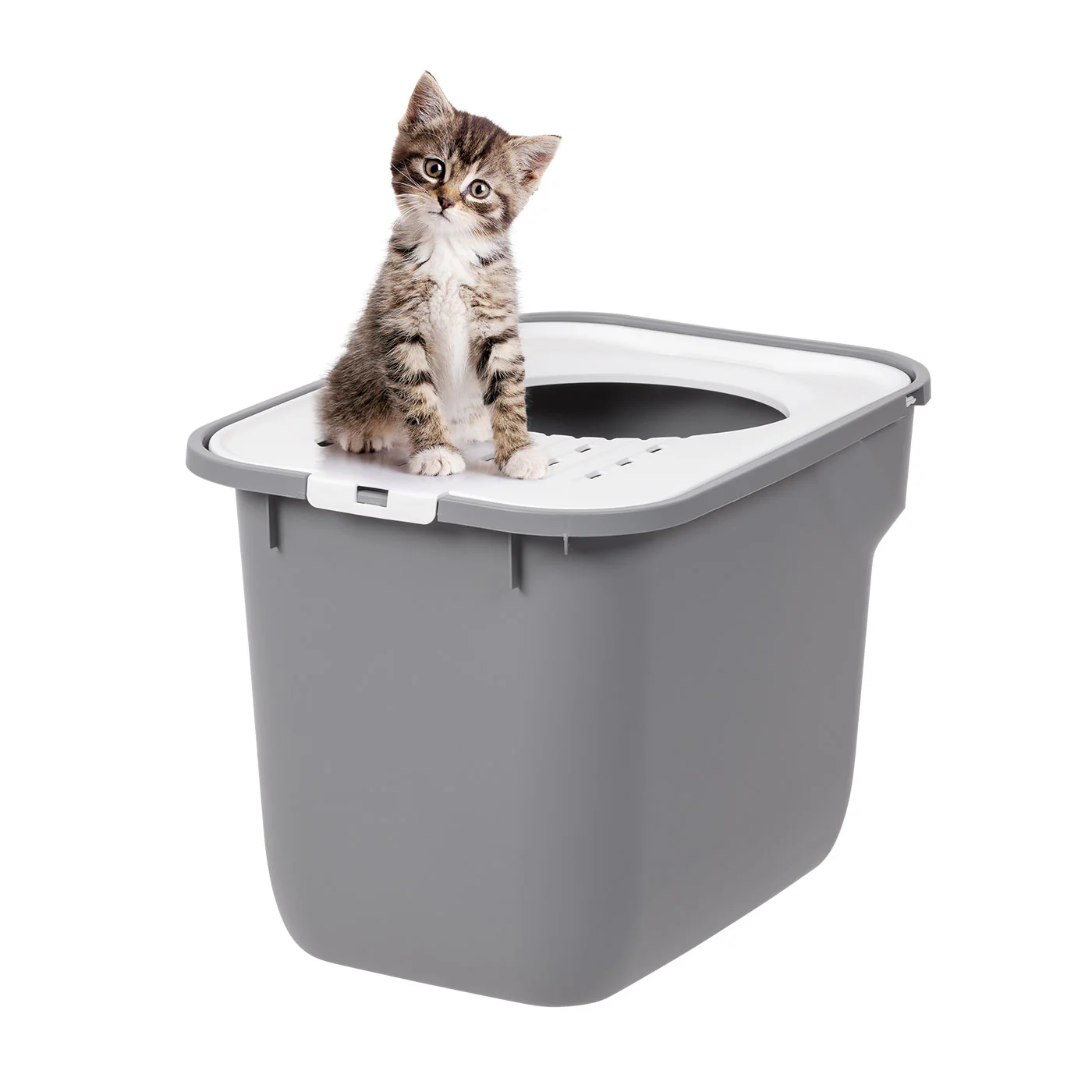 Top Entry Cat Litter Box with Scoop Large, White/Gray - Image 5