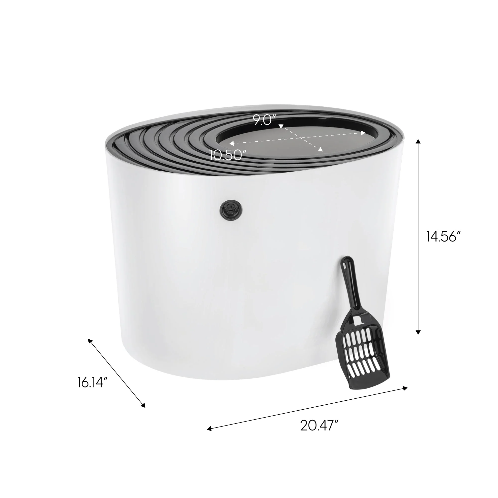 Top Entry Cat Litter Box with Scoop, White/Black - Image 2