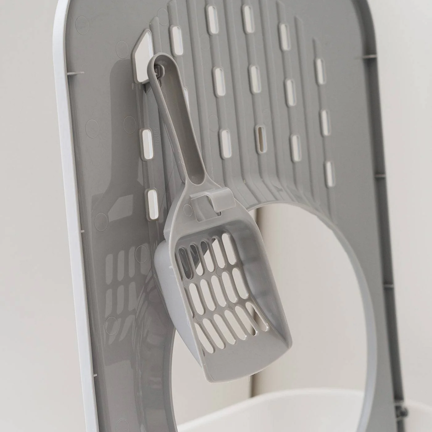 Top Entry Cat Litter Box with Scoop, White/Gray - Image 8