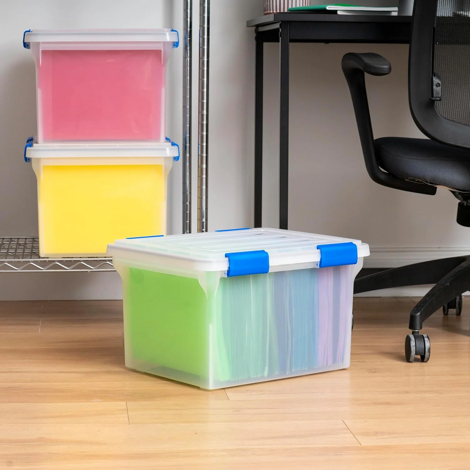 WeatherPro File Organizer Box Clear/Blue 32 Qt. 3 Pack - Image 3