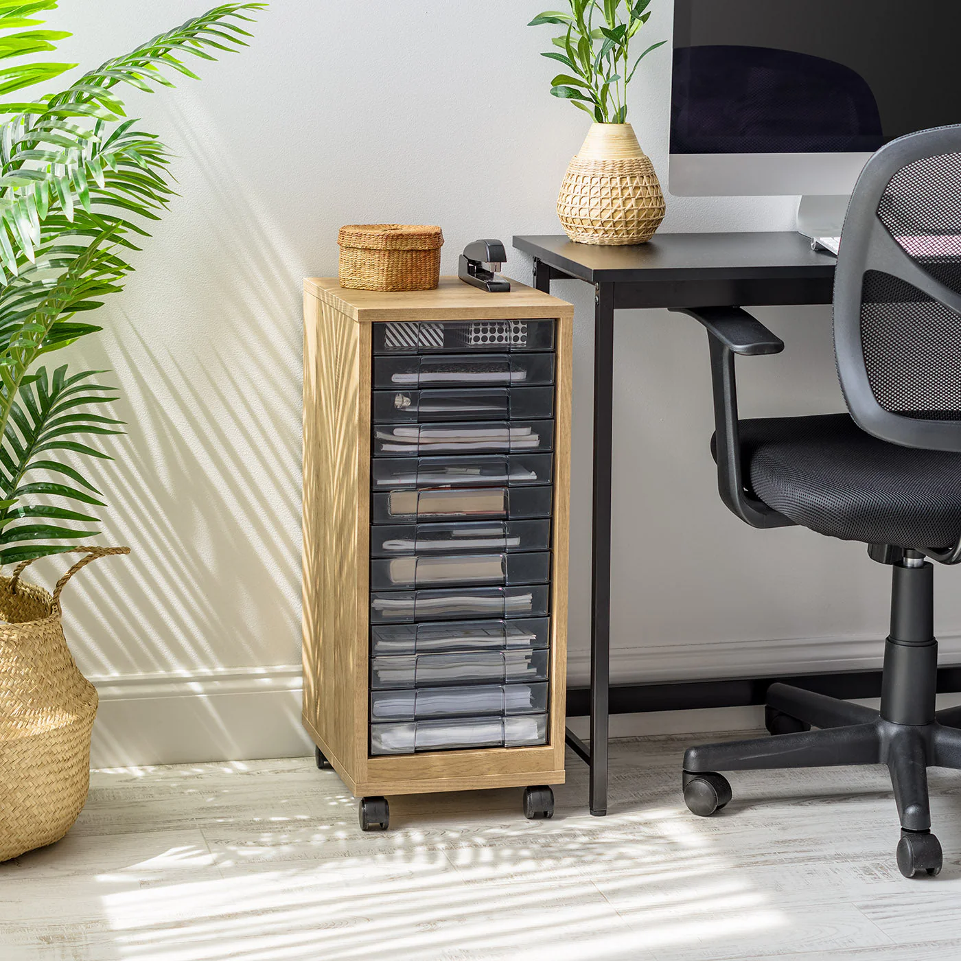 Wooden Floor Case  Desk Organizer, Multifunctional Storage, Office Supply Drawers Cart - Image 2