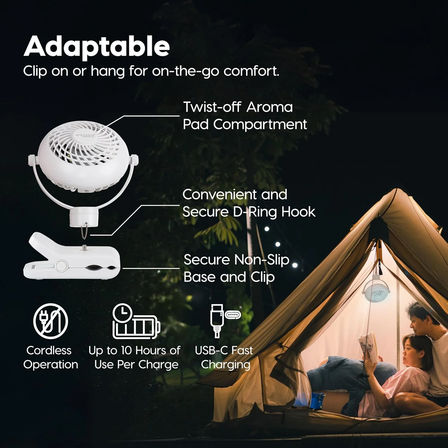 WOOZOO®  3.5" Cordless Portable Clip On Fan - Image 6