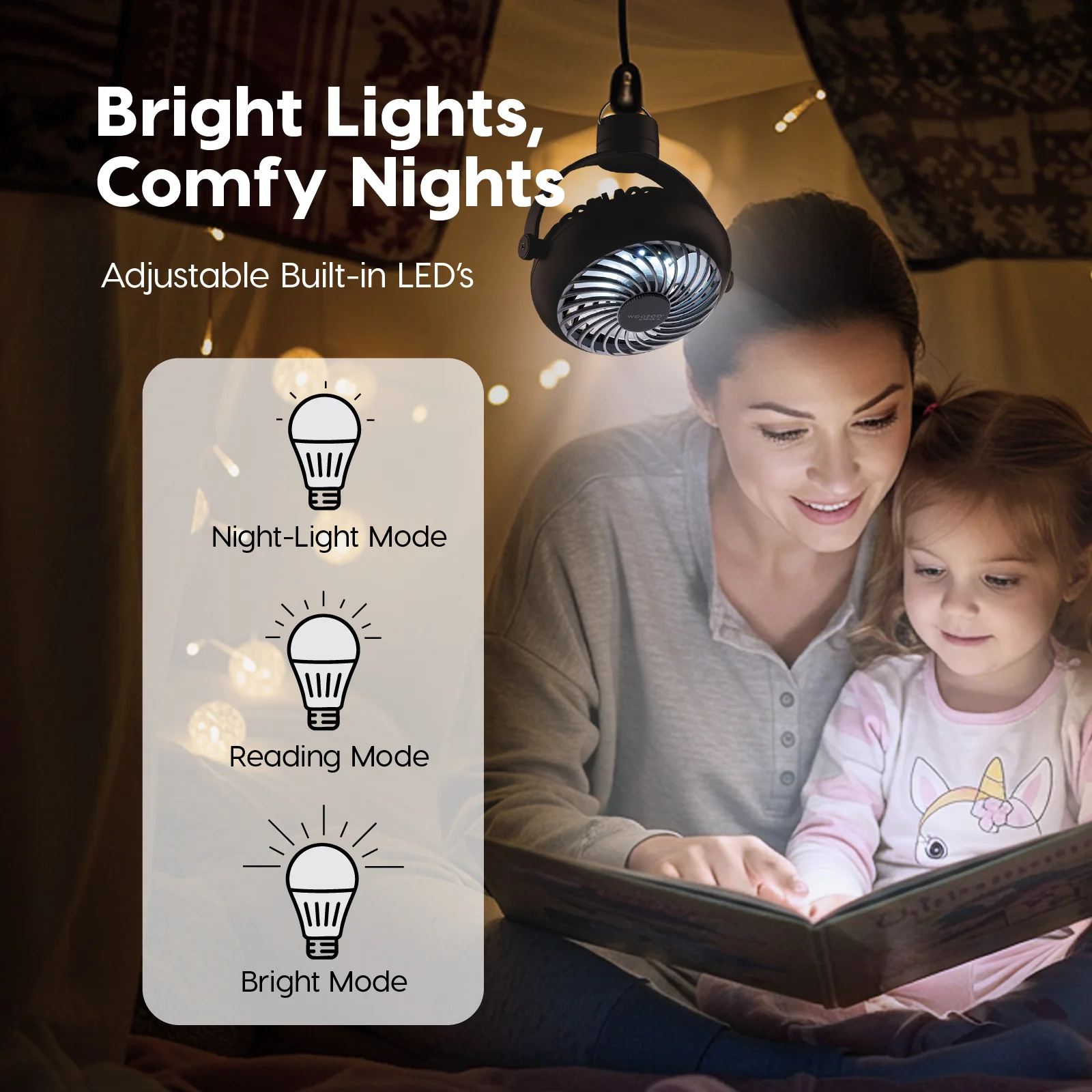 WOOZOO® Portable Fan - Cordless, Tripod, USB-C, LED, Aroma Tray - Image 5