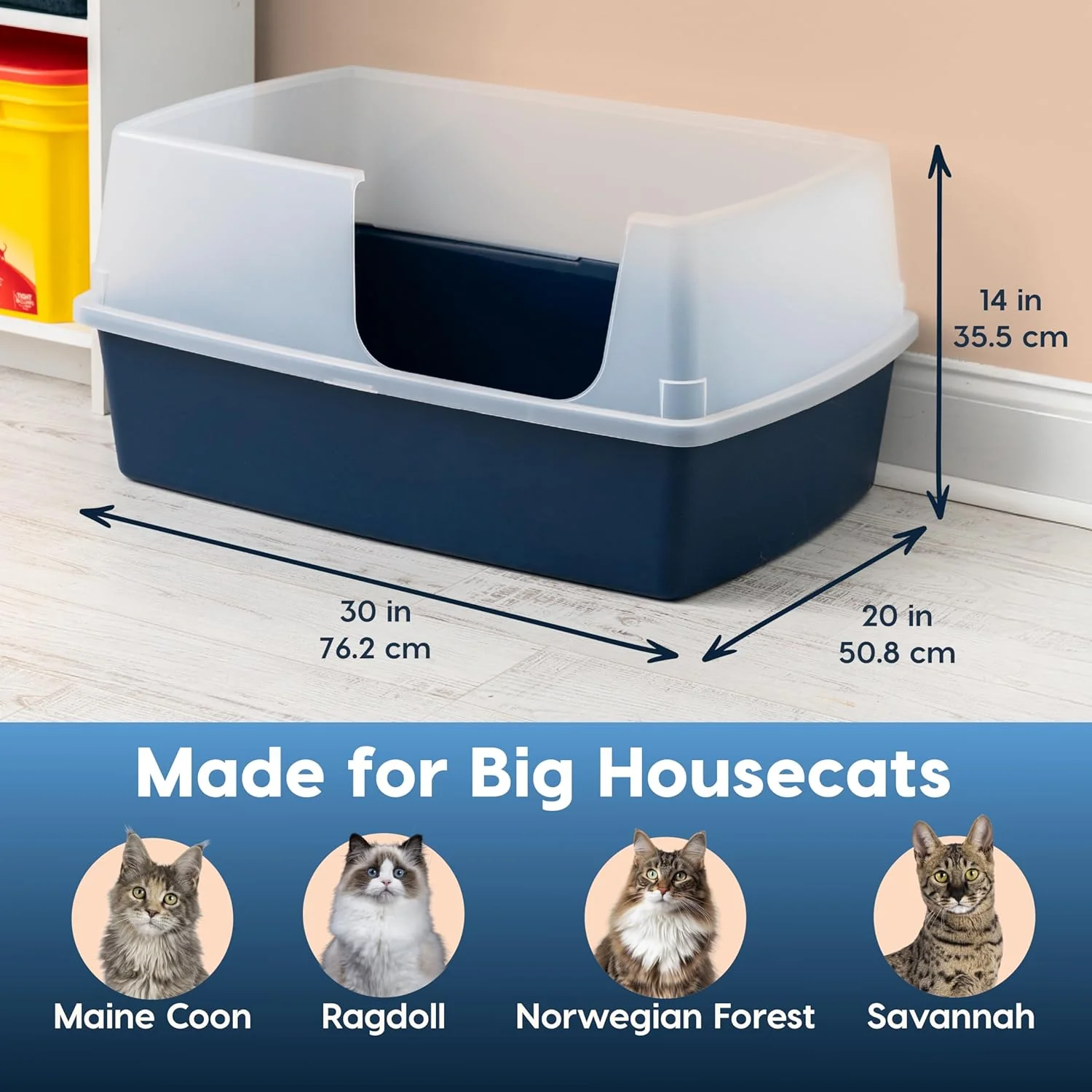 XX-Large Side Entry Cat Litter Box, Navy - Image 9